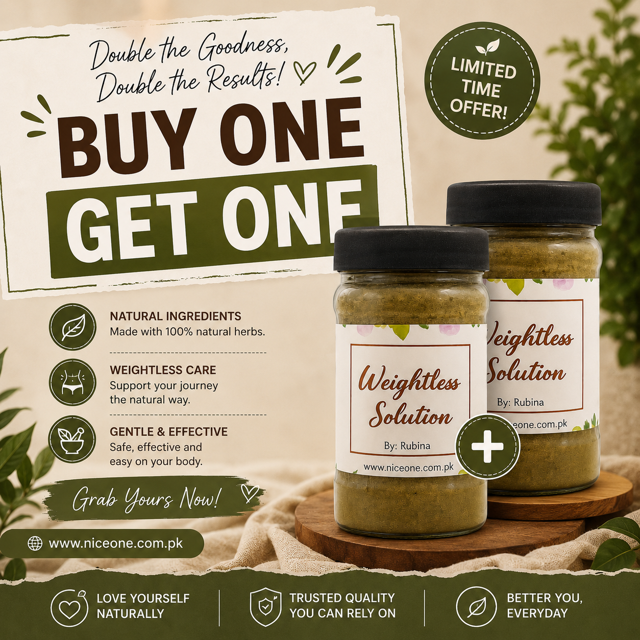 Buy One Get One Free Special Offer Weight Lose Herbal Powder 🌿 | 1-Month Plan 📆 | FREE DELIVERY ALL OVER PAKISTAN 💚✨